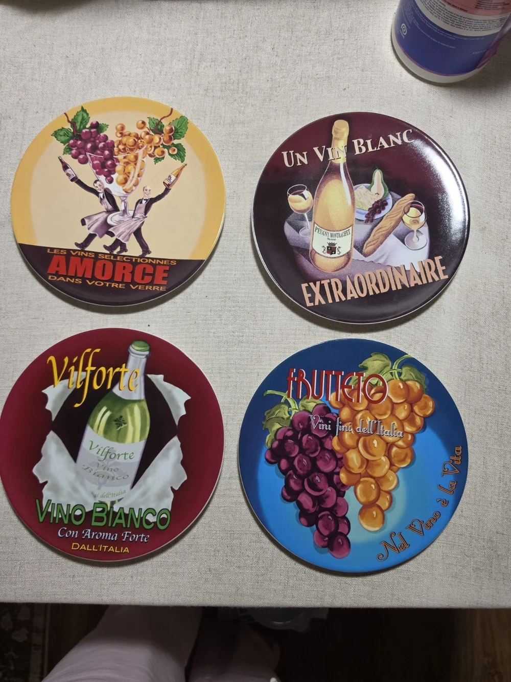 Vintage Pottery Barn Wine Bar Appetizer Plates, Set of 4 French & Italian Wine
